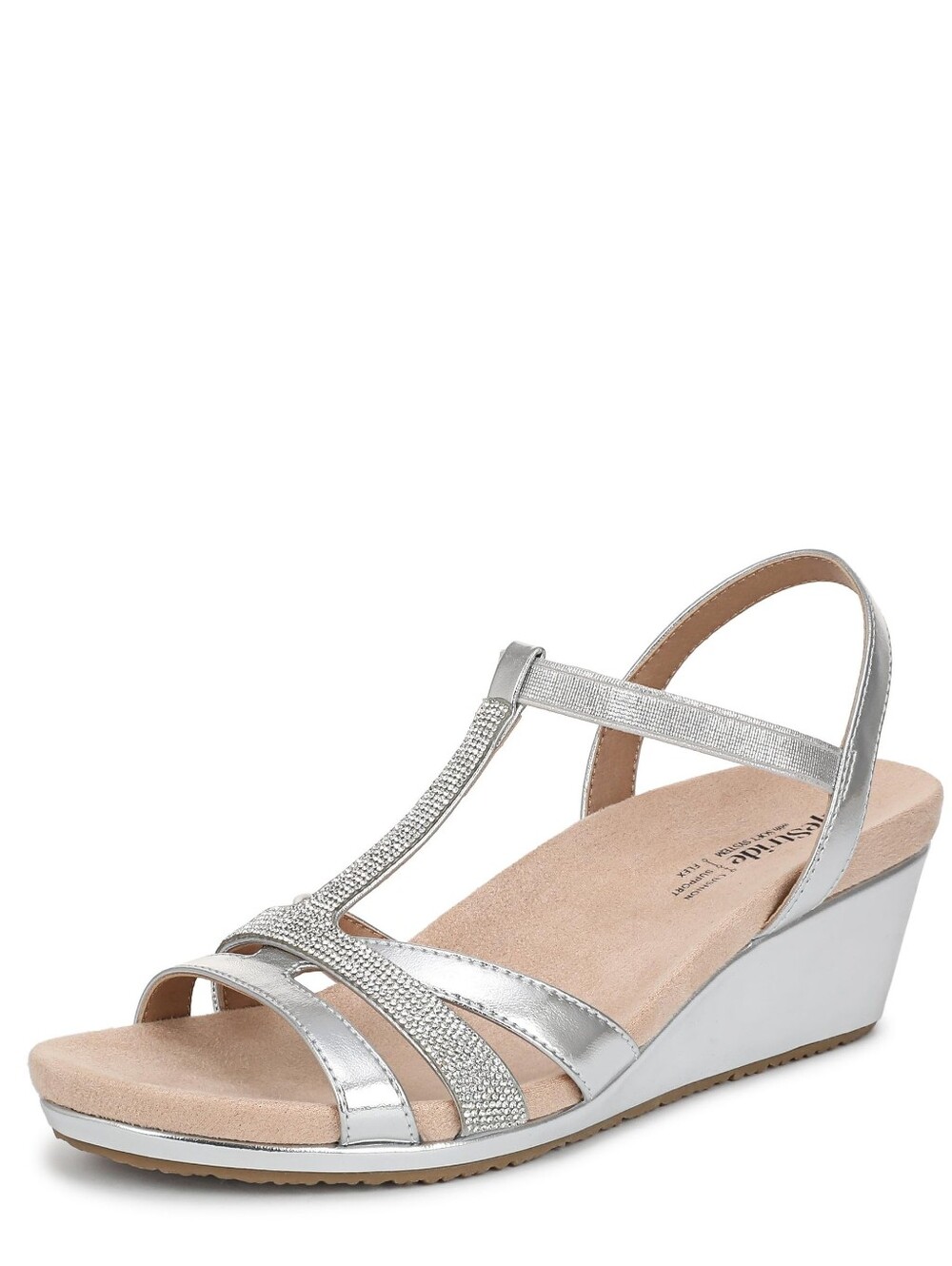 LifeStride Womens Comfy Mimosa T-Strap Wedge Sandal Silver All-day Chic, 8.5W